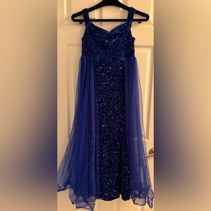 Sequin & Tulle Formal Dress for Girls in Deep Blue